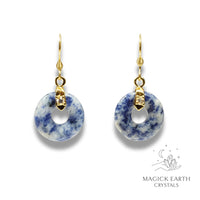 Blue Spot Jasper  Donut  Earrings  With Gold Finish For Gentle Courage