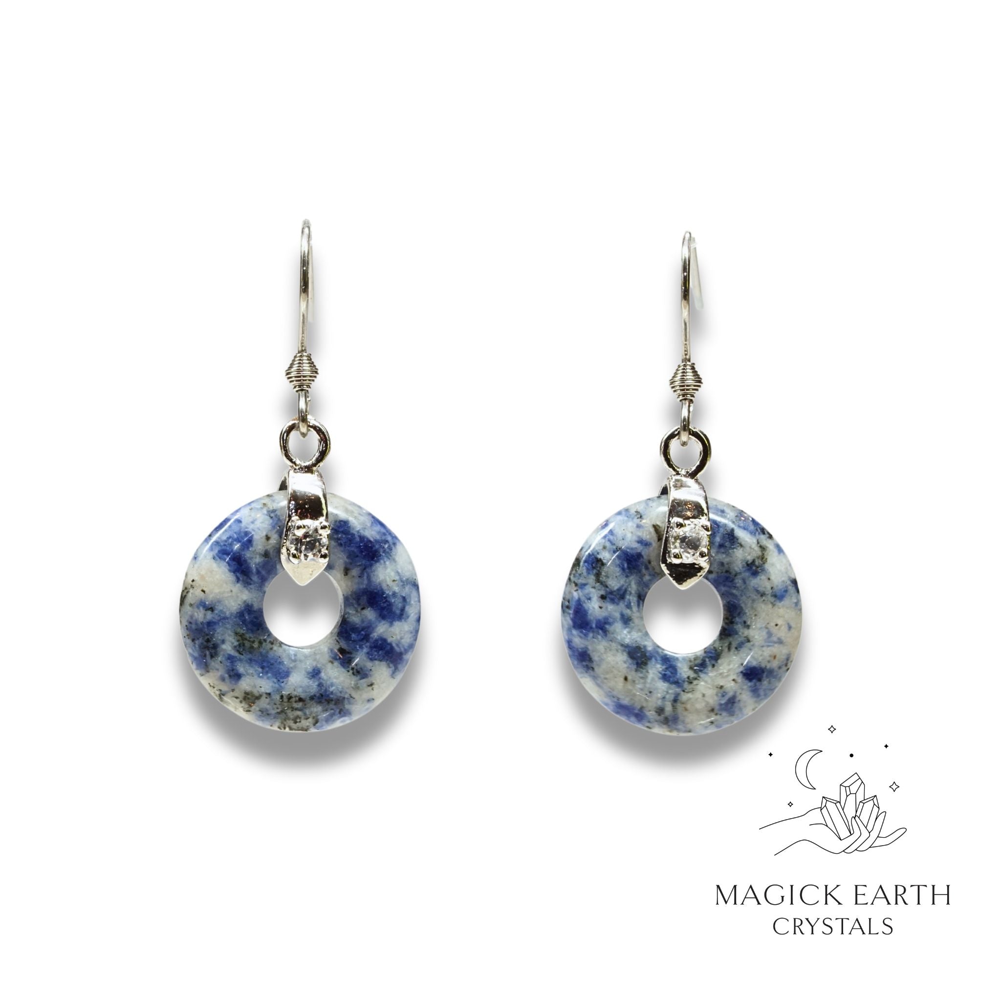 Blue Spot Jasper  Donut  Earrings With Platinum Finish For Gentle Courage