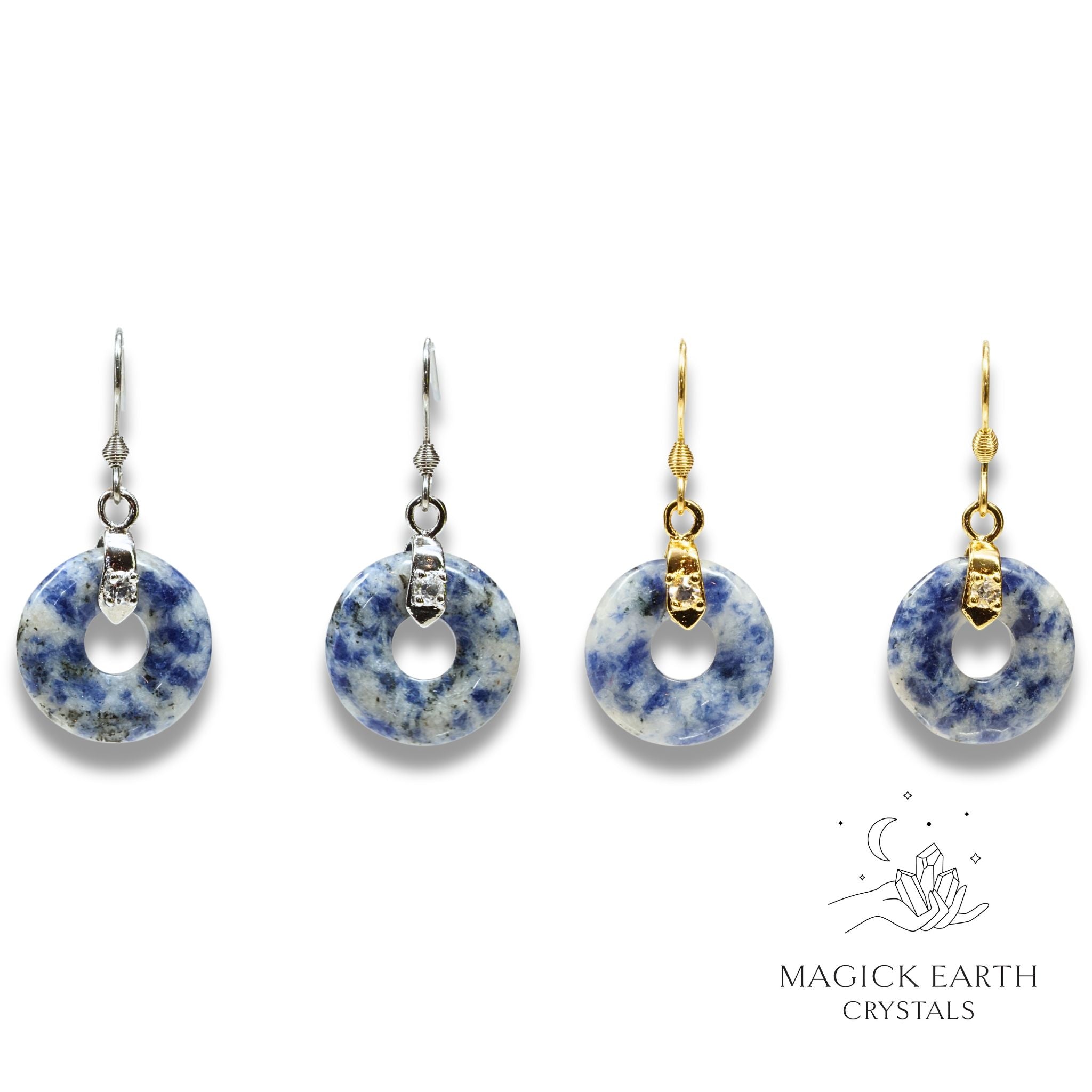 Natural Blue Spot Jasper crystal donut earrings view c