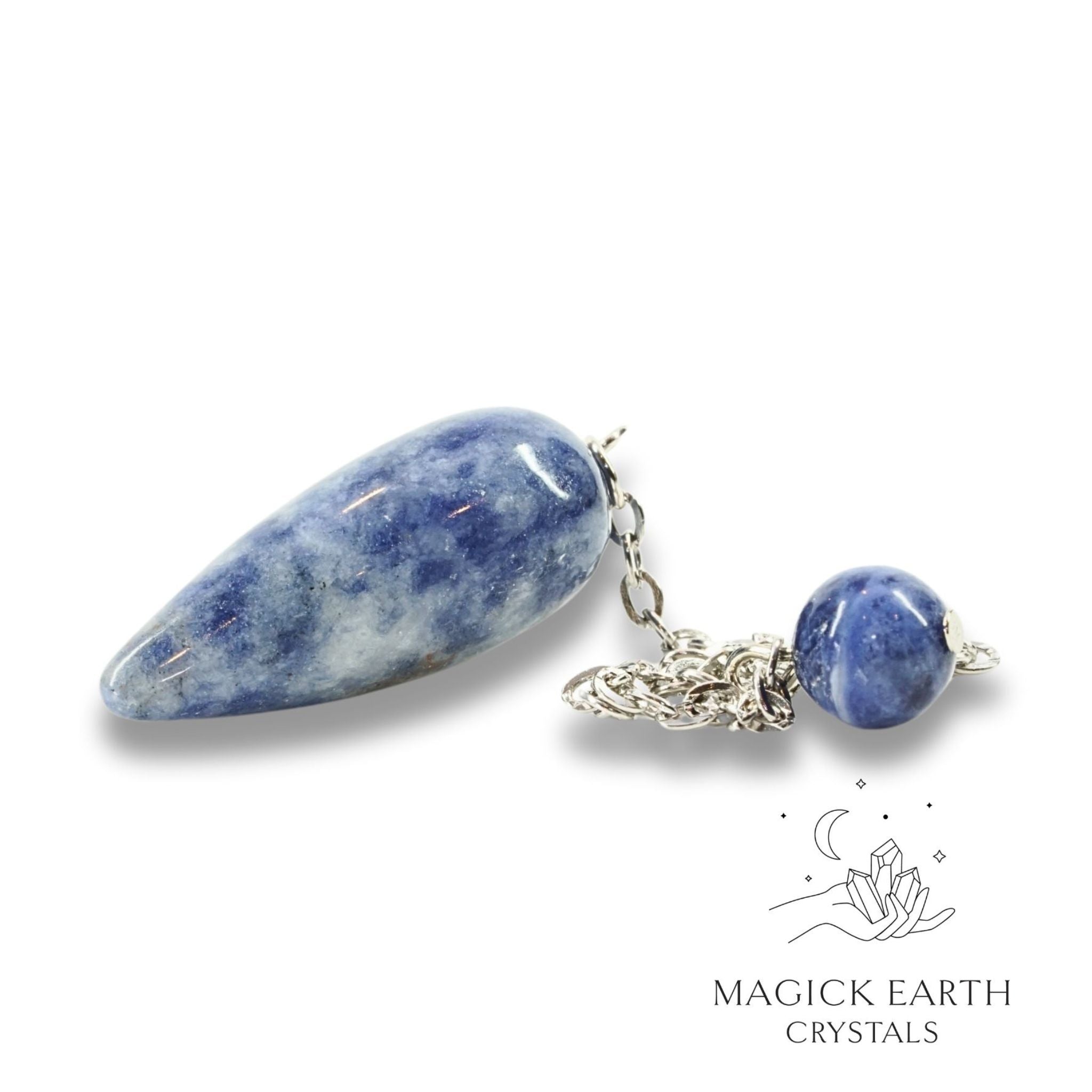 Natural Blue Spot Jasper teardrop crystal pendulum view a