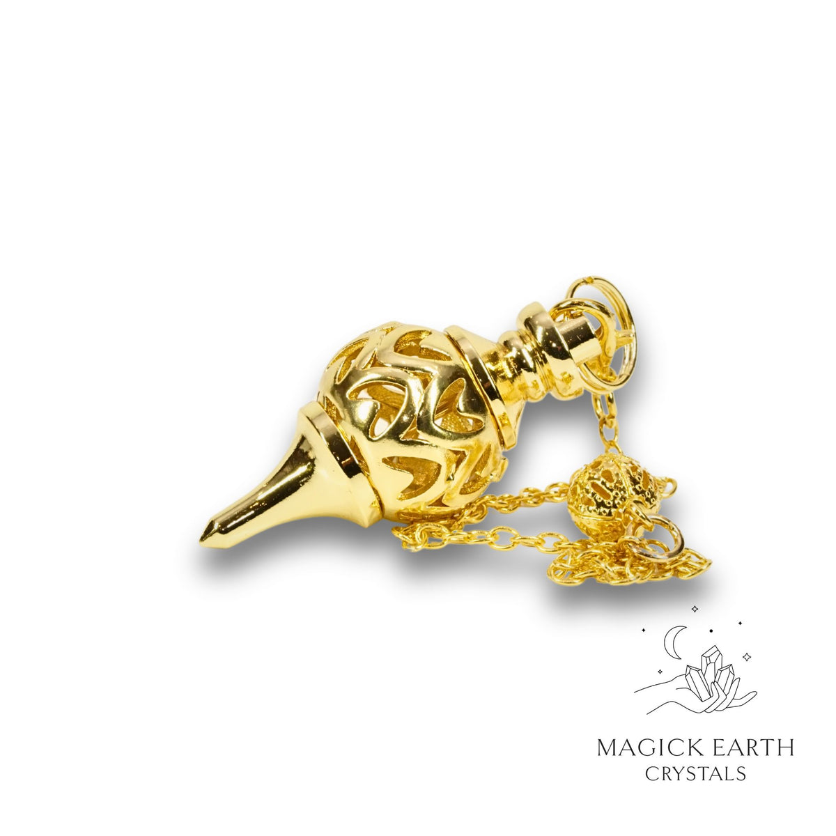 Brass Filigree Sphere Pendulum With Gold Finish Laying Flat