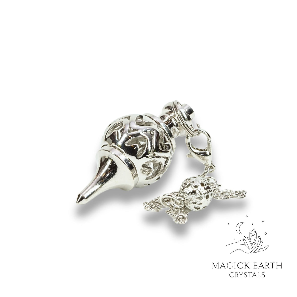 Brass filigree sphere pendulum view b