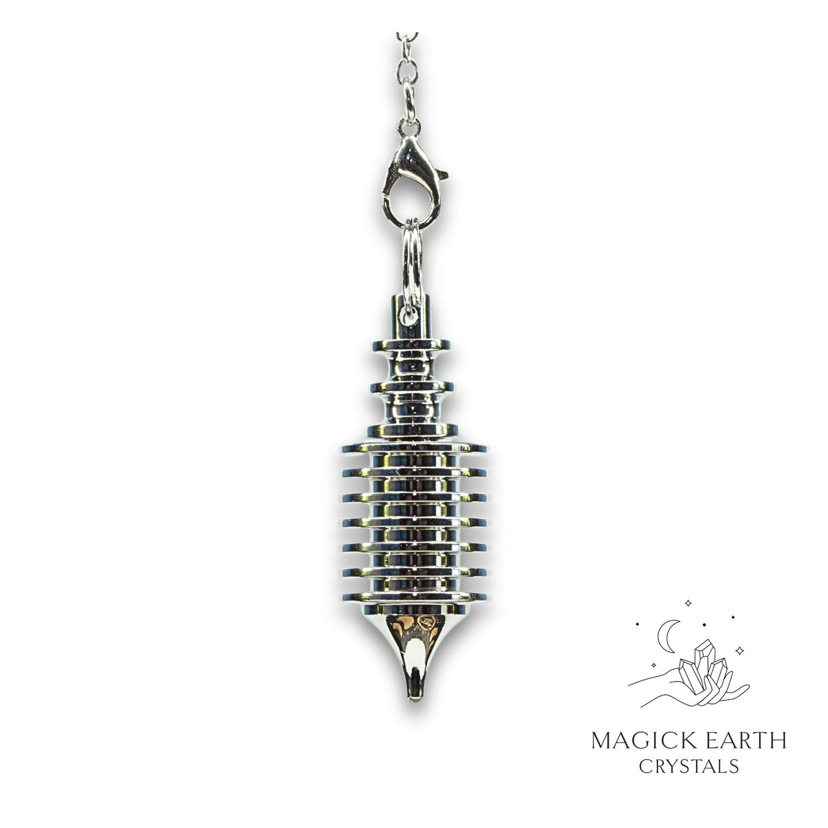 Brass multi disc cone pendulum platinum finish view a