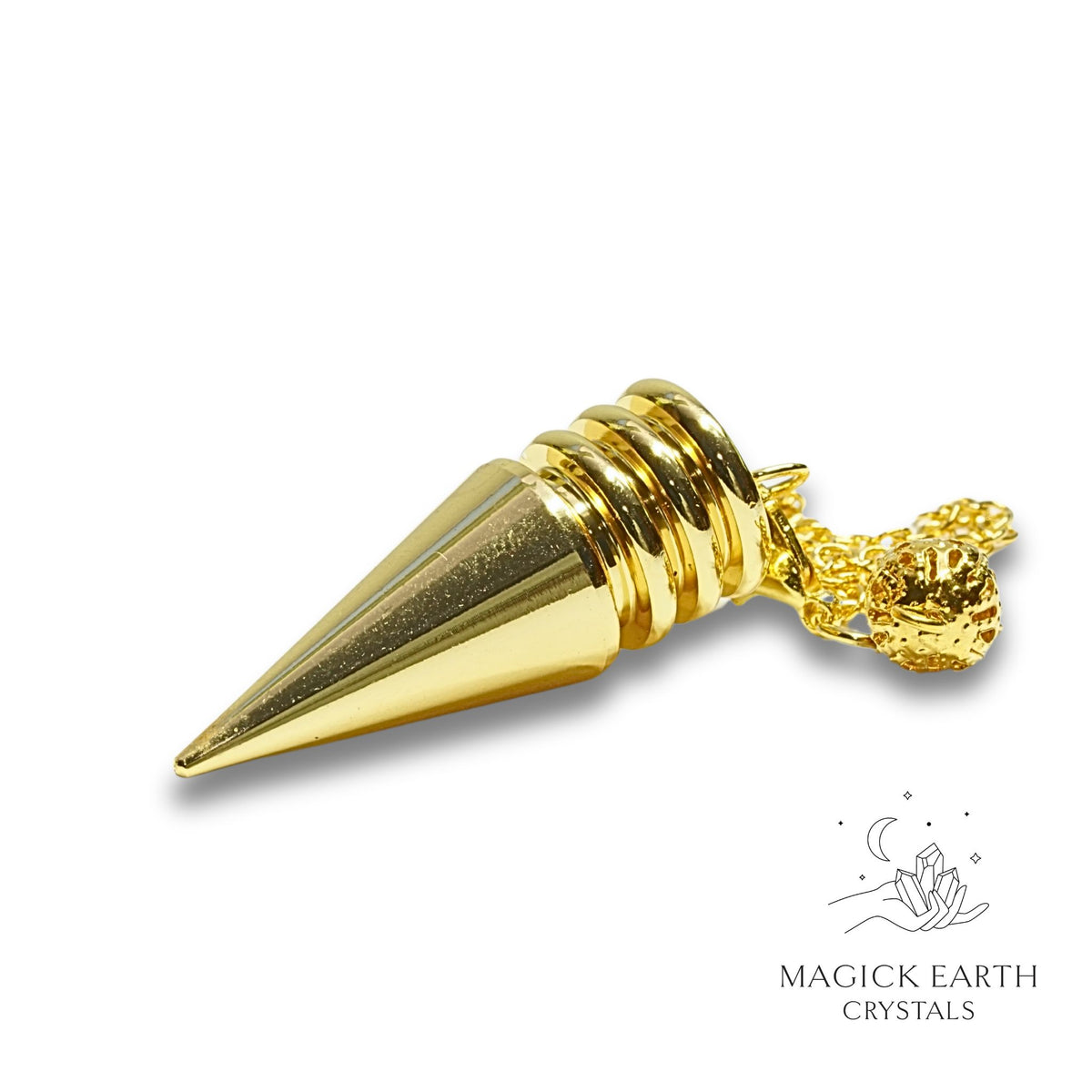 Brass triple disc cone pendulum view a