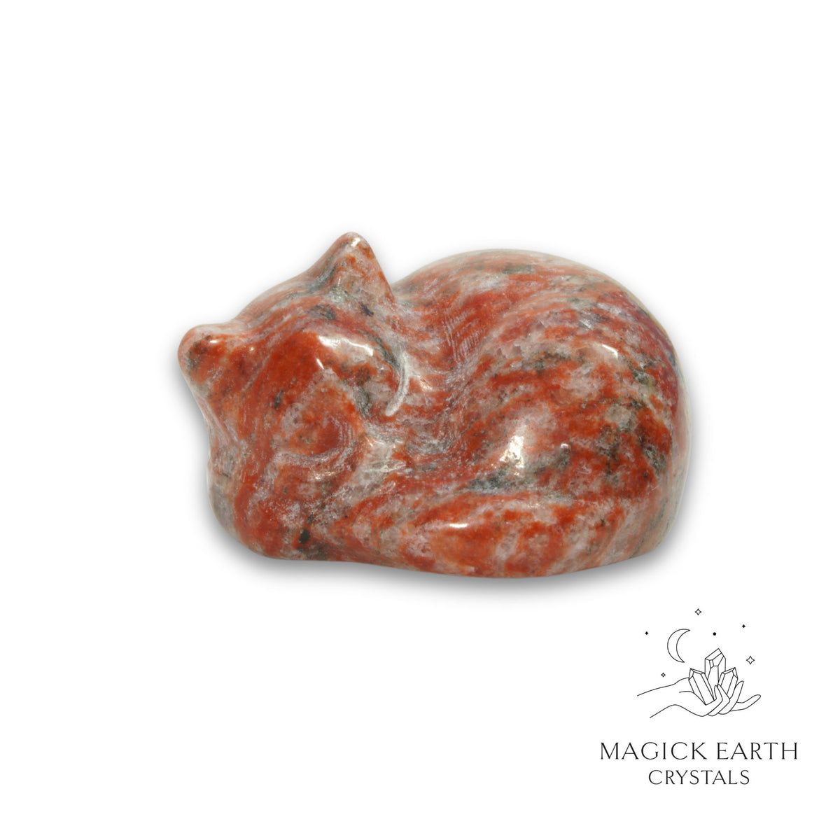 Natural Brecciated Jasper sleeping cat figurine view a