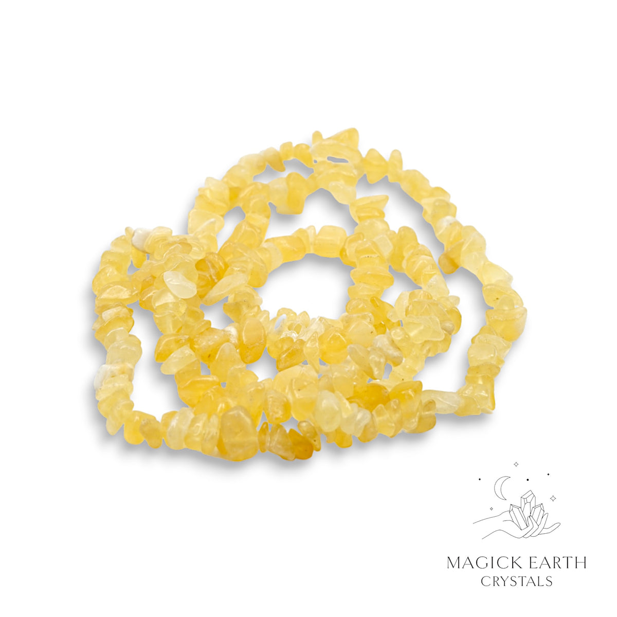 Natural Calcite drilled crystal chip strand view a