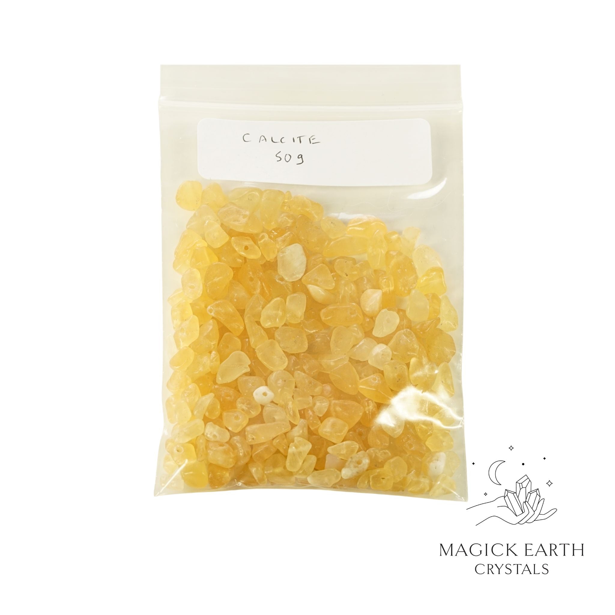 Natural Calcite drilled crystal chips 50g bag view b