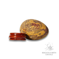 Calligraphy Jasper Crystal Egg With Stand Horizontal View for Steady Transformation