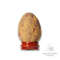 Calligraphy Jasper Crystal Egg With Stand Vertical View A for Steady Transformation