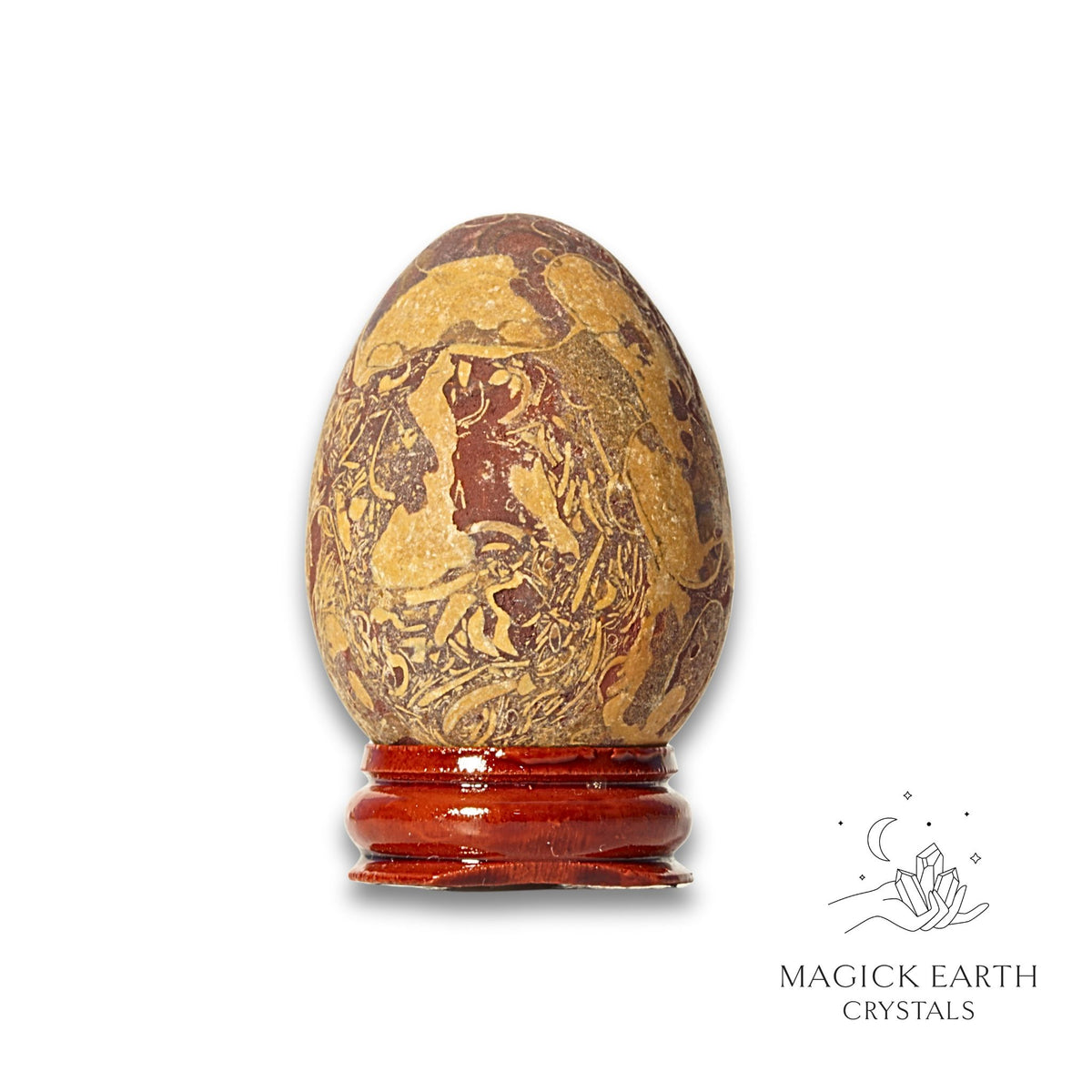 Calligraphy Jasper Crystal Egg With Stand Vertical View C for Steady Transformation
