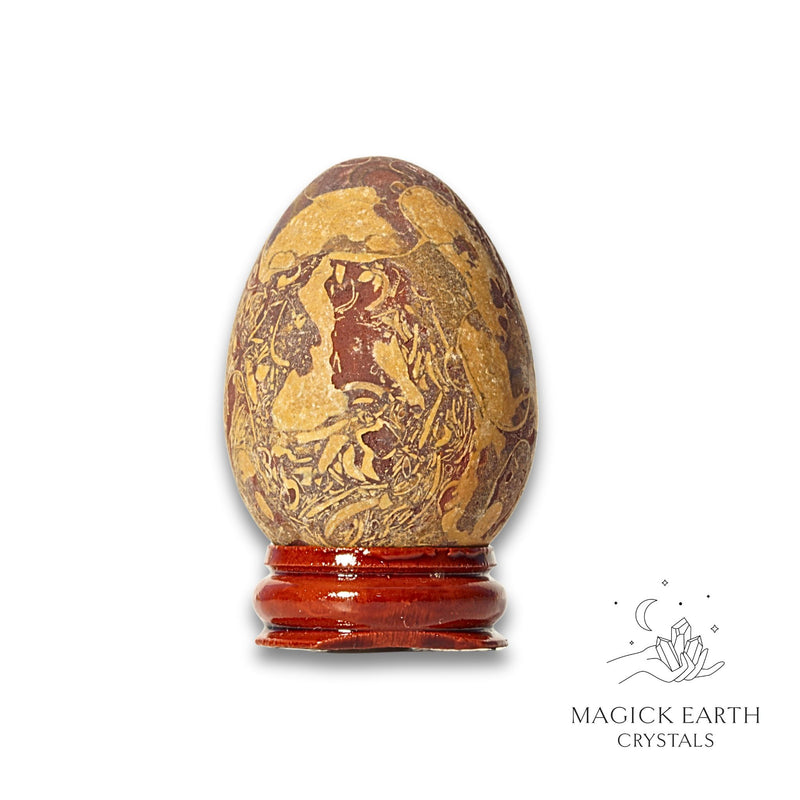 Calligraphy Jasper Crystal Egg With Stand Vertical View C for Steady Transformation