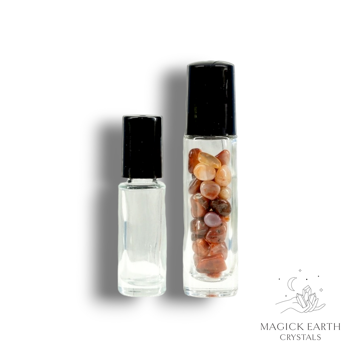 Natural Carnelian crystal chip roller bottle view a