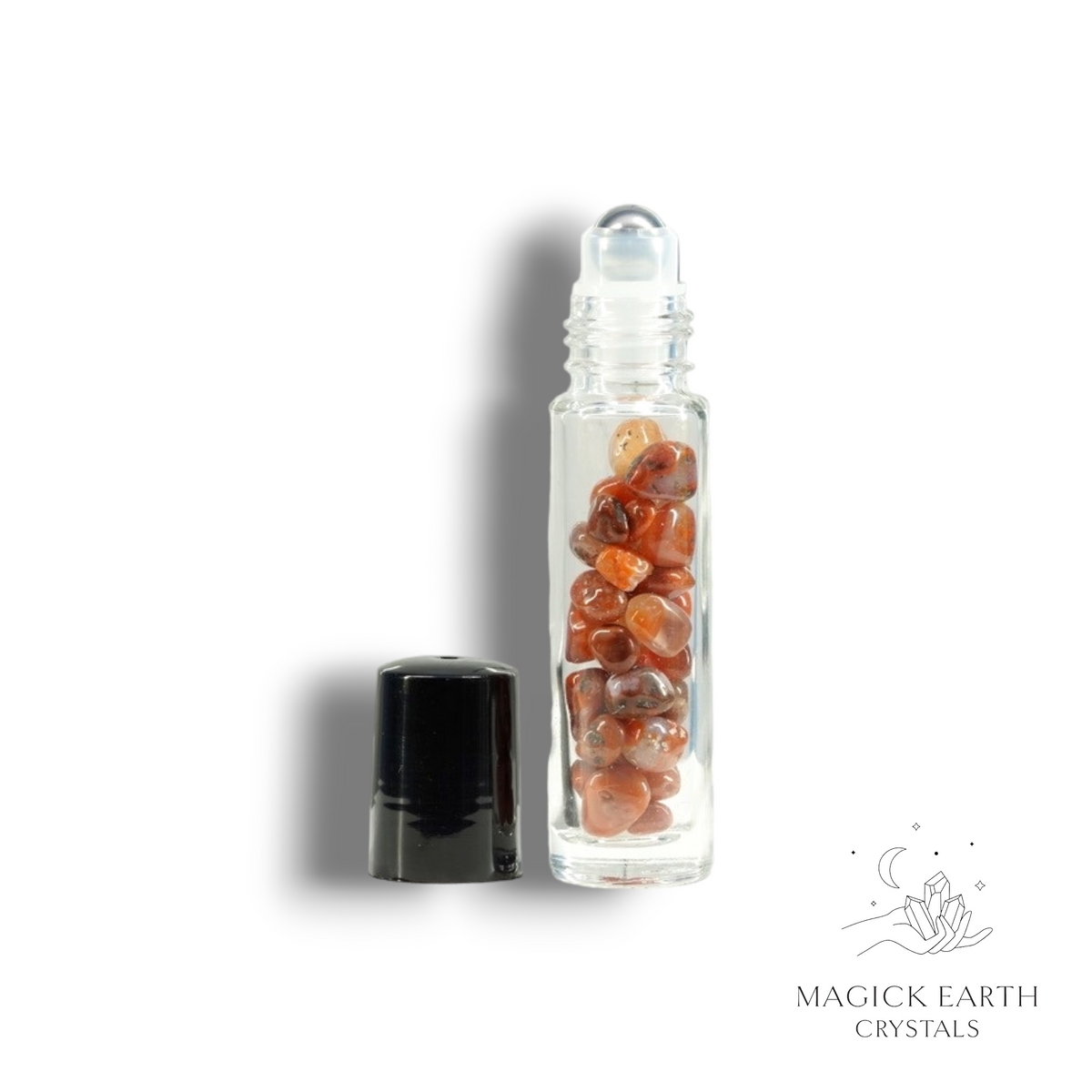 Natural Carnelian crystal chip roller bottle view b