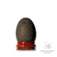 Charcoal Electroplated Druzy Egg Vertical View A With Stand for Amplified Insight