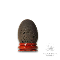 Charcoal Electroplated Druzy Egg  Vertical View B With Stand for Amplified Insight