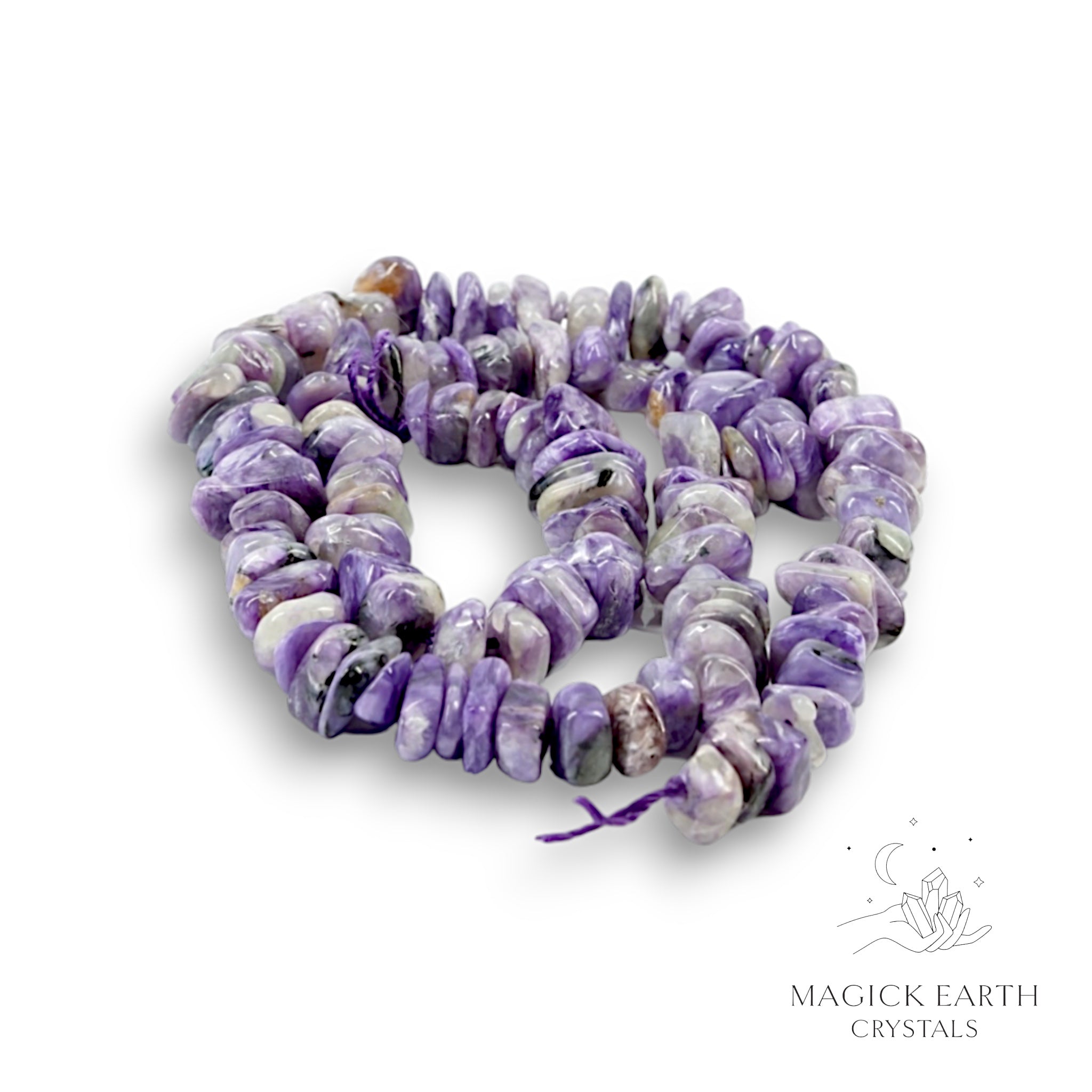 Natural Charoite drilled crystal chip strand view a