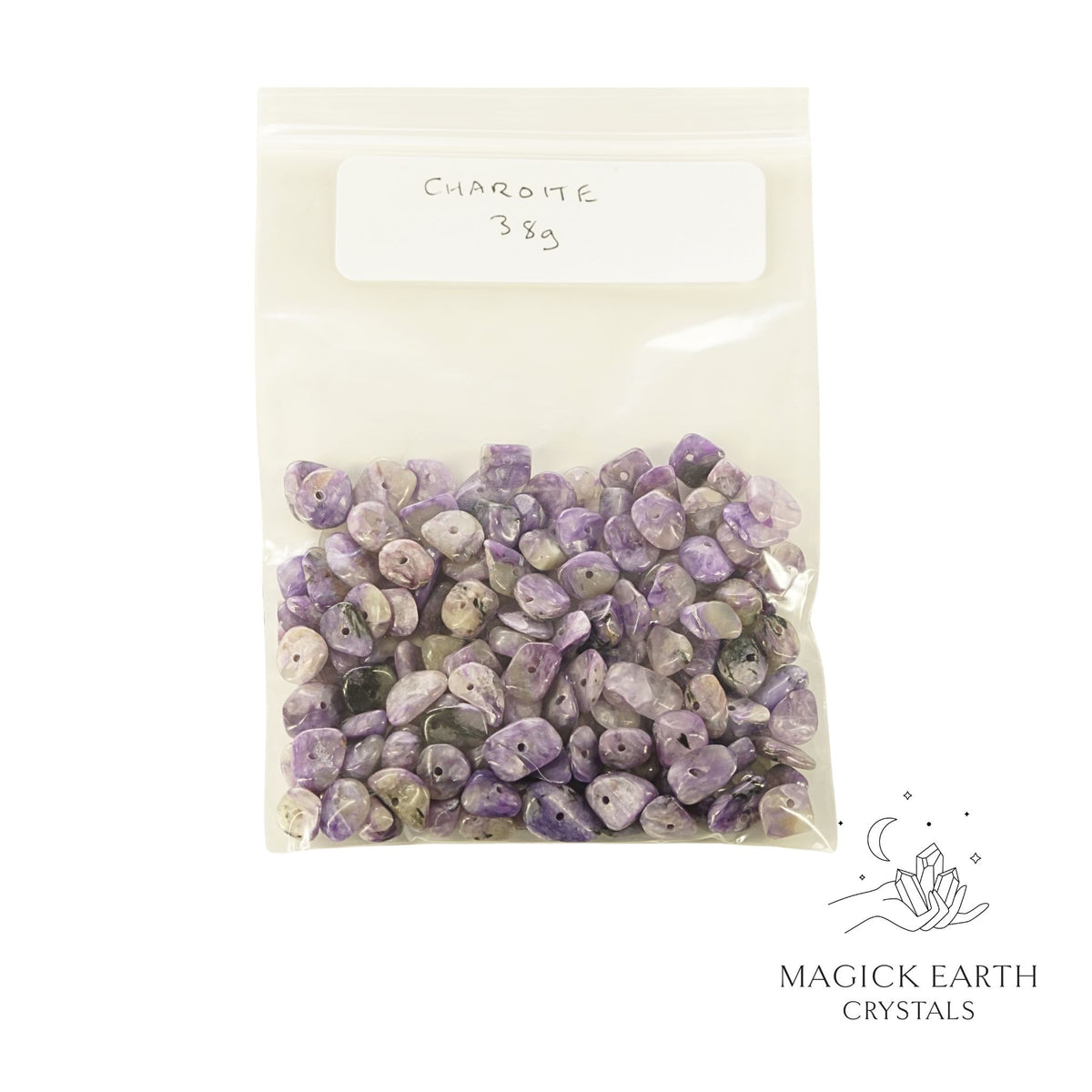 Natural Charoite drilled crystal chips 38g bag view b