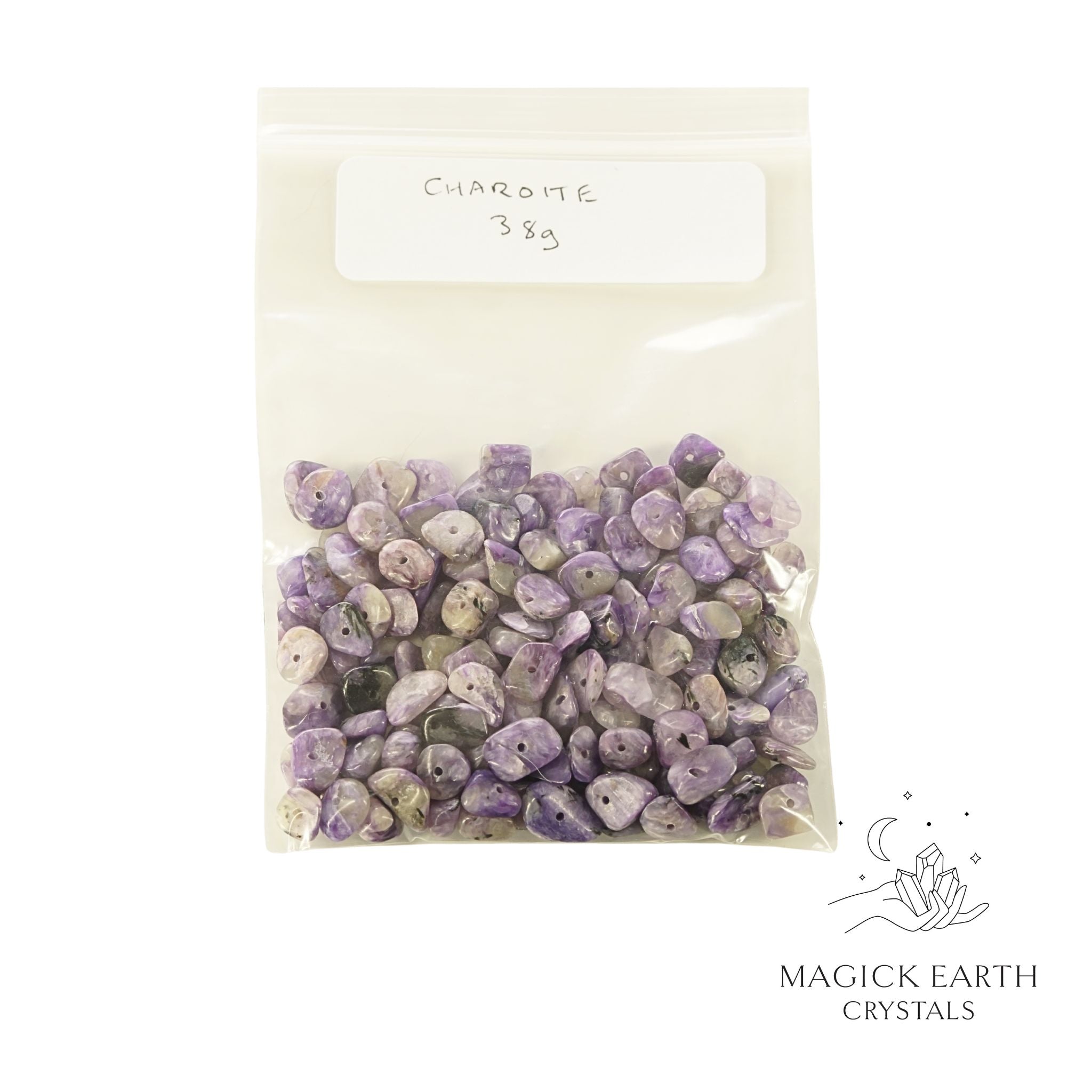 Natural Charoite drilled crystal chips 38g bag view b