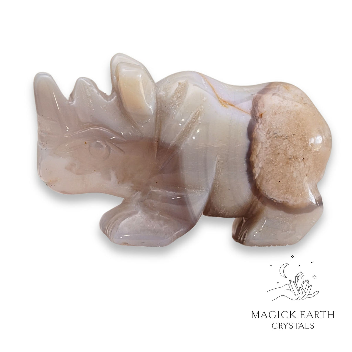 Natural Cherry Blossom Agate crystal rhinoceros figurine view b