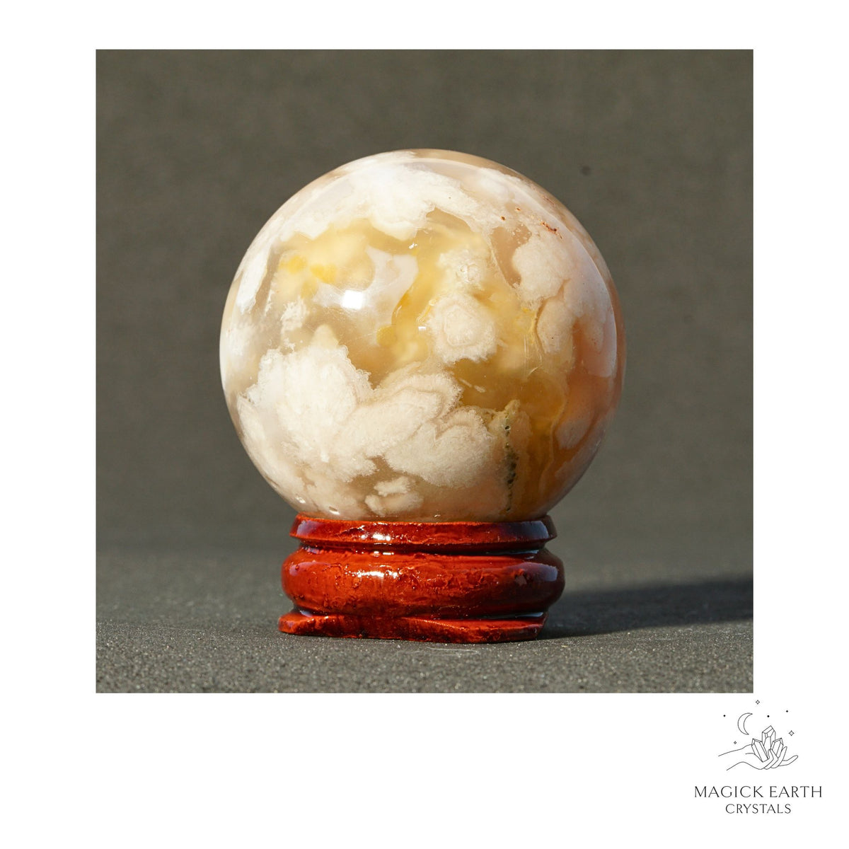 Natural Cherry Blossom Agate crystal sphere 42mm view a