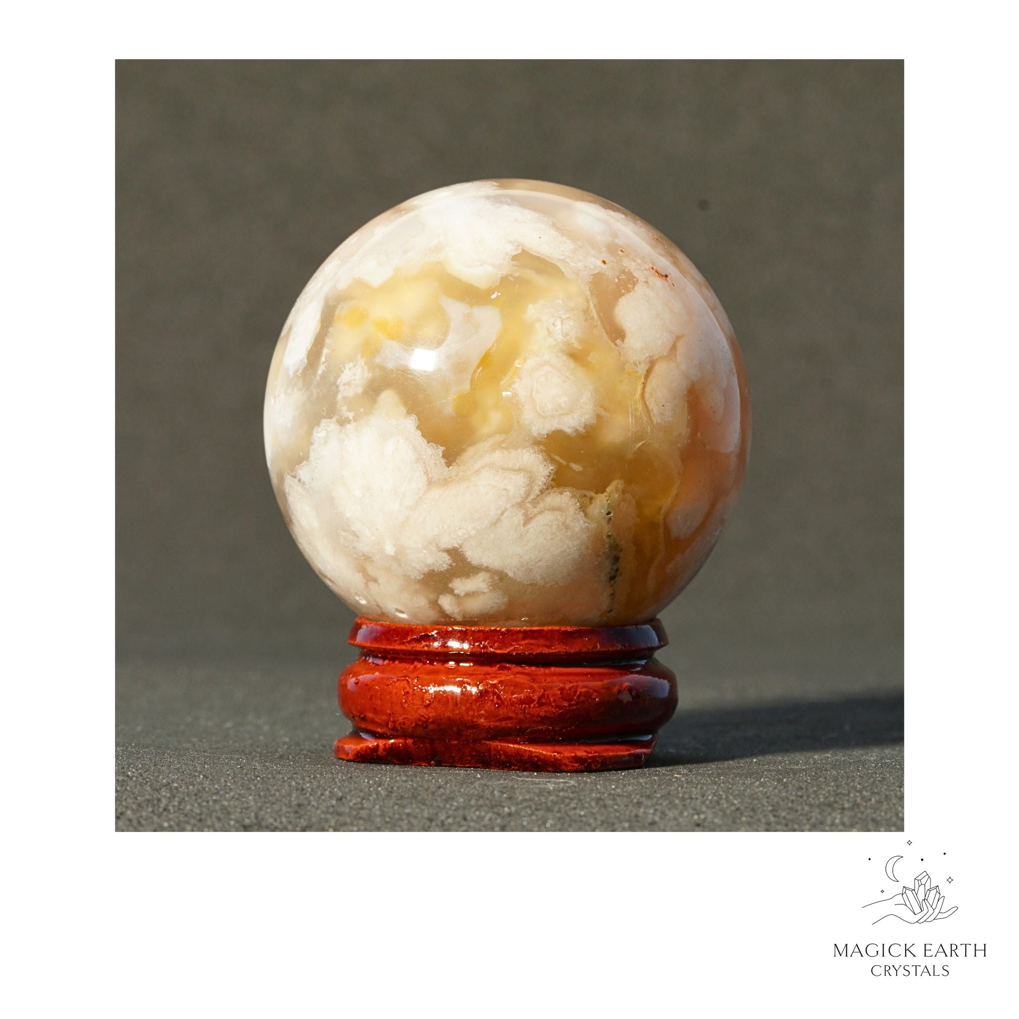 Natural Cherry Blossom Agate crystal sphere 42mm view a