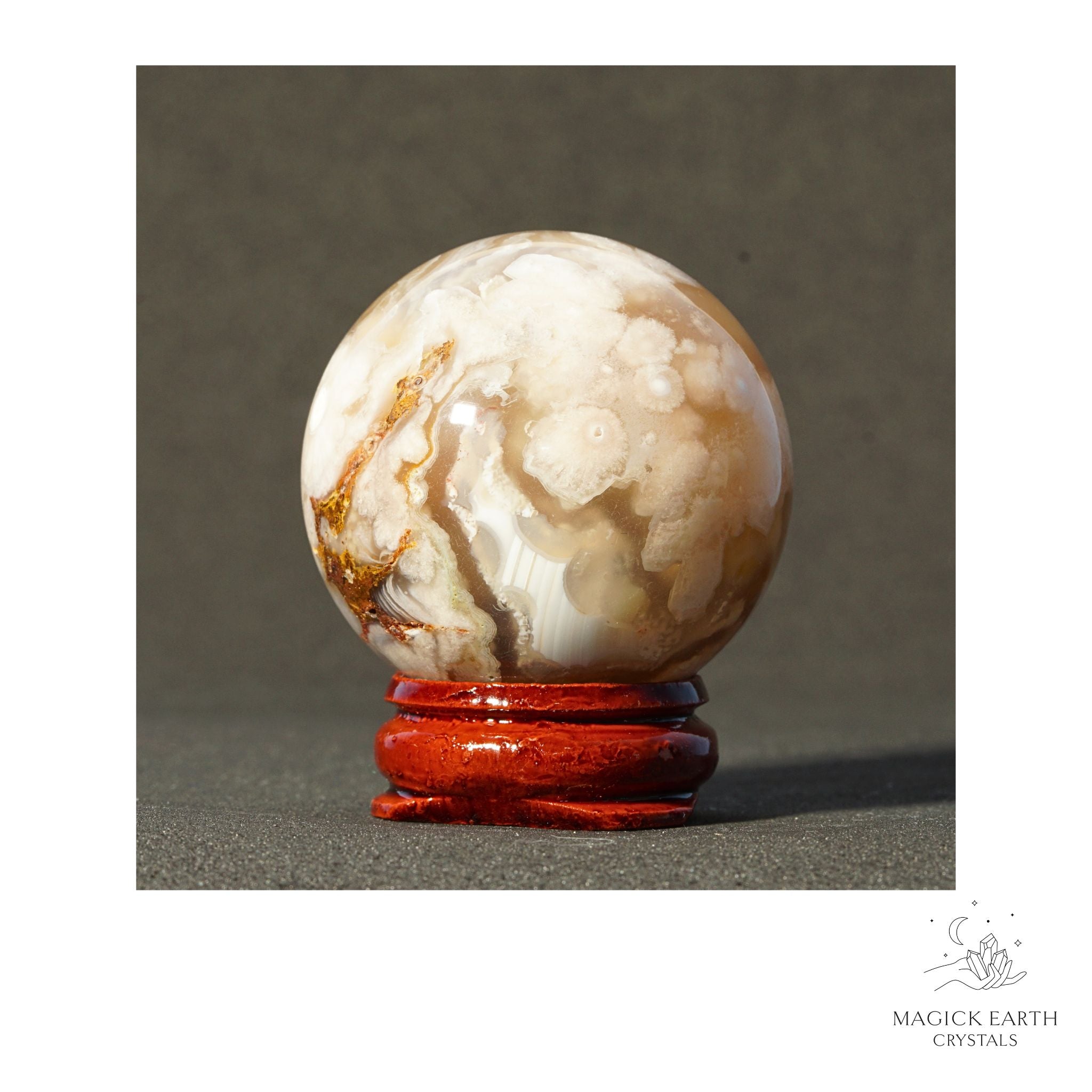 Natural Cherry Blossom Agate crystal sphere 42mm view b