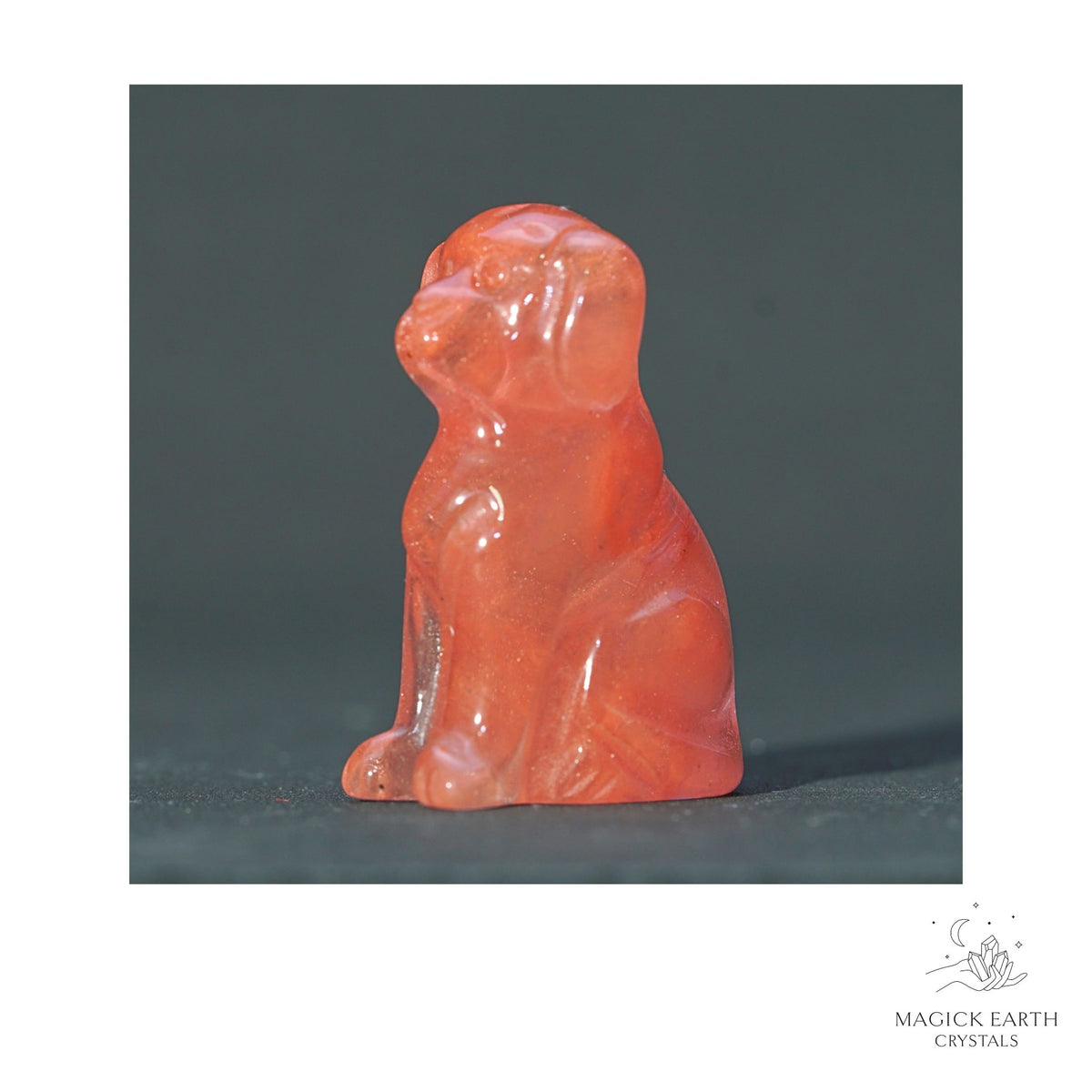 Cherry Quartz (glass) crystal dog figurine 40mm view b