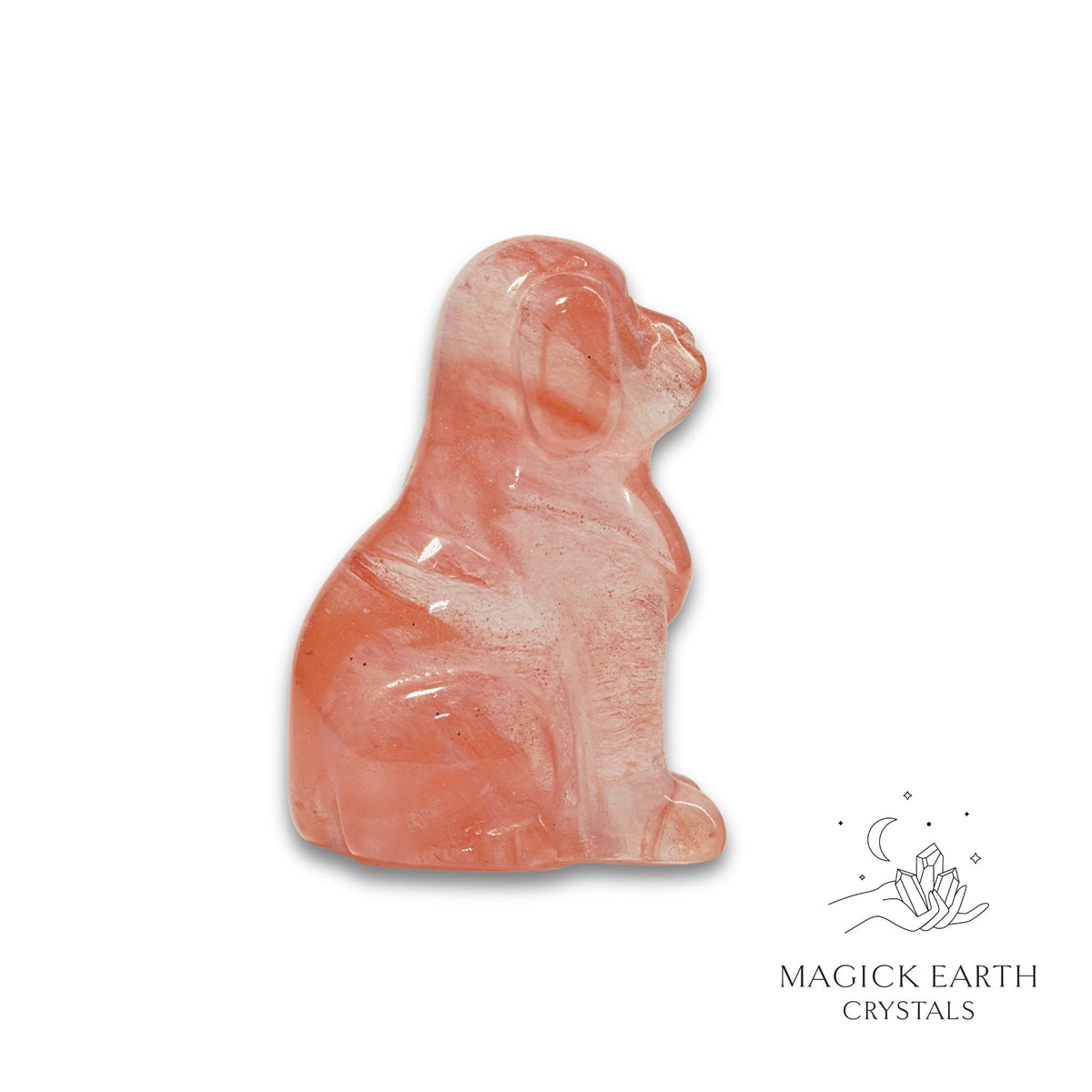 Cherry Quartz crystal dog figurine view a