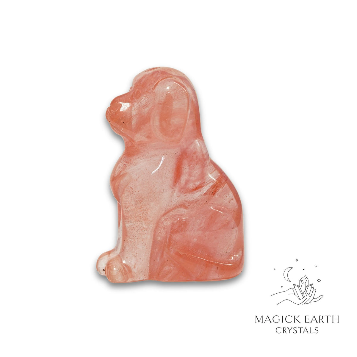 Cherry Quartz (Glass) crystal dog figurine view b