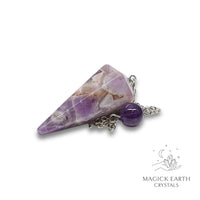 Natural Chevron Amethyst crystal large cone pendulum view a
