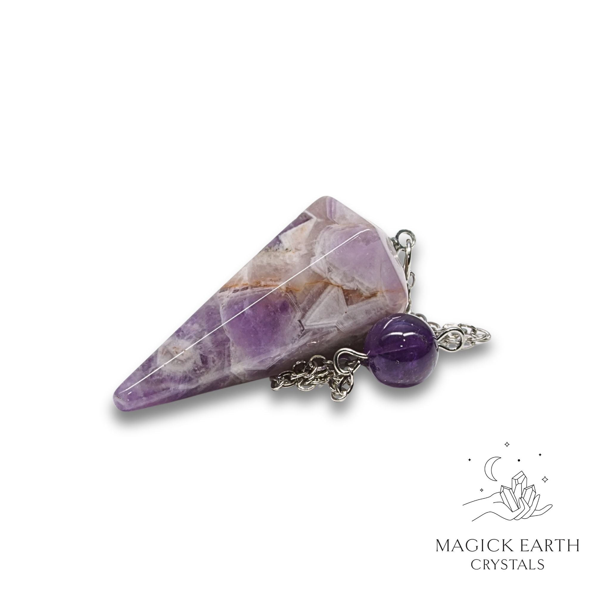 Natural Chevron Amethyst crystal large cone pendulum view a