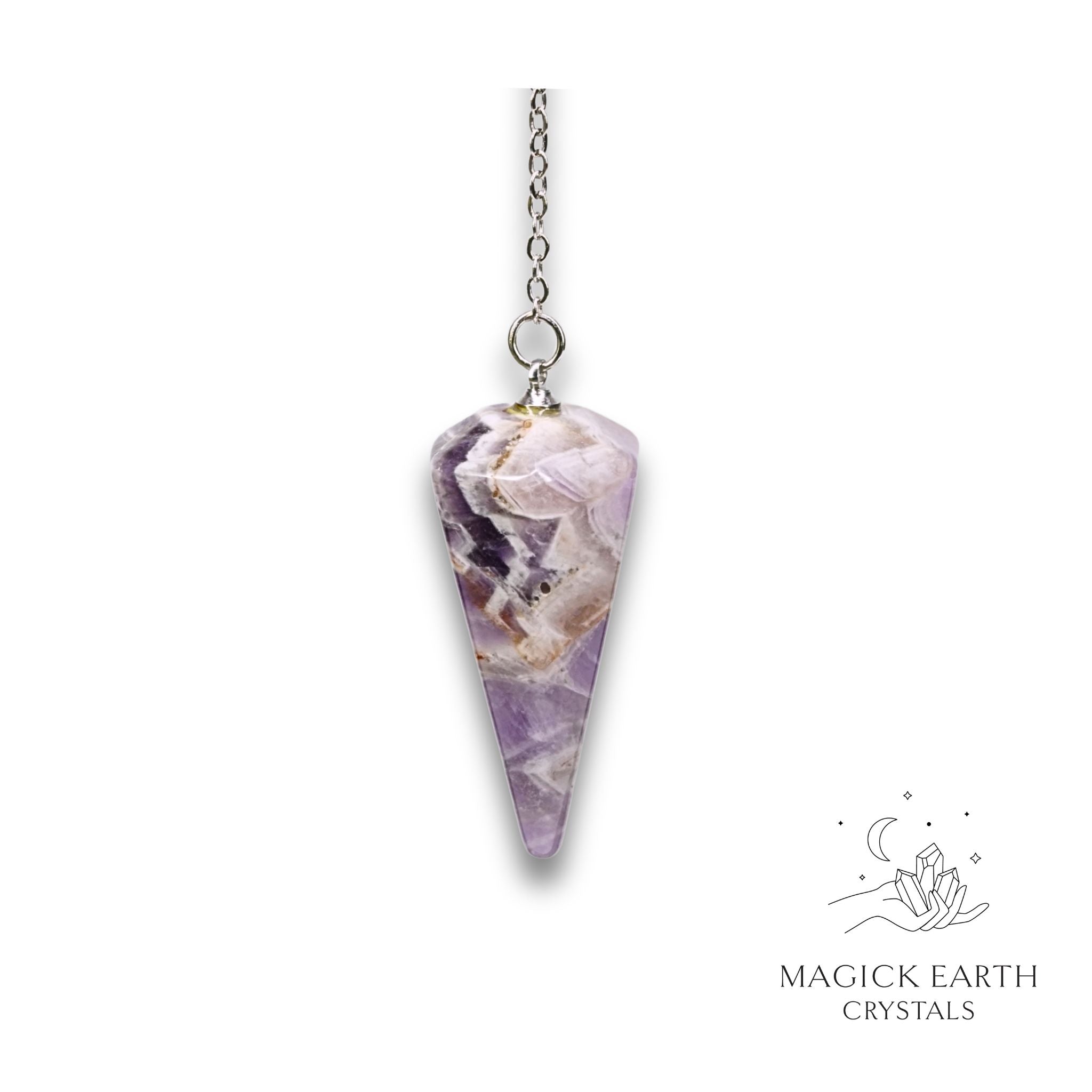 Natural Chevron Amethyst crystal large cone pendulum view b