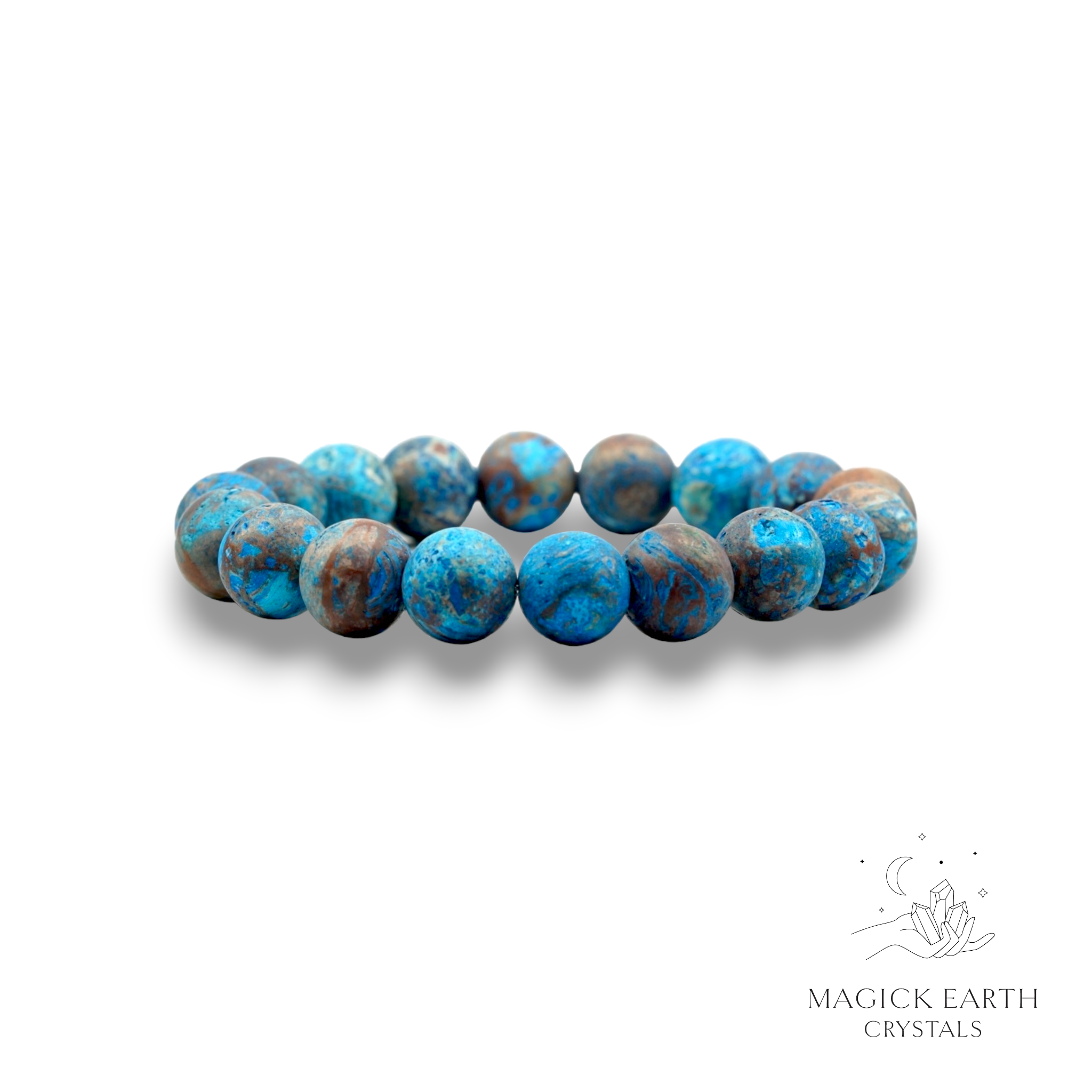Natural Chrysocolla 12mm matte bead crystal bracelet view e