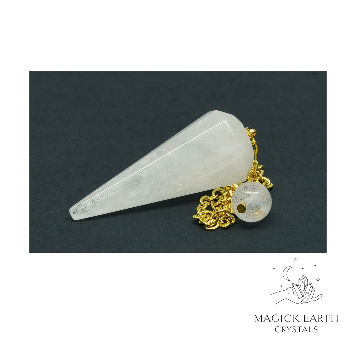 Clear Quartz 12 Facet Cone Pendulum with Gold Finish for Amplified Insight