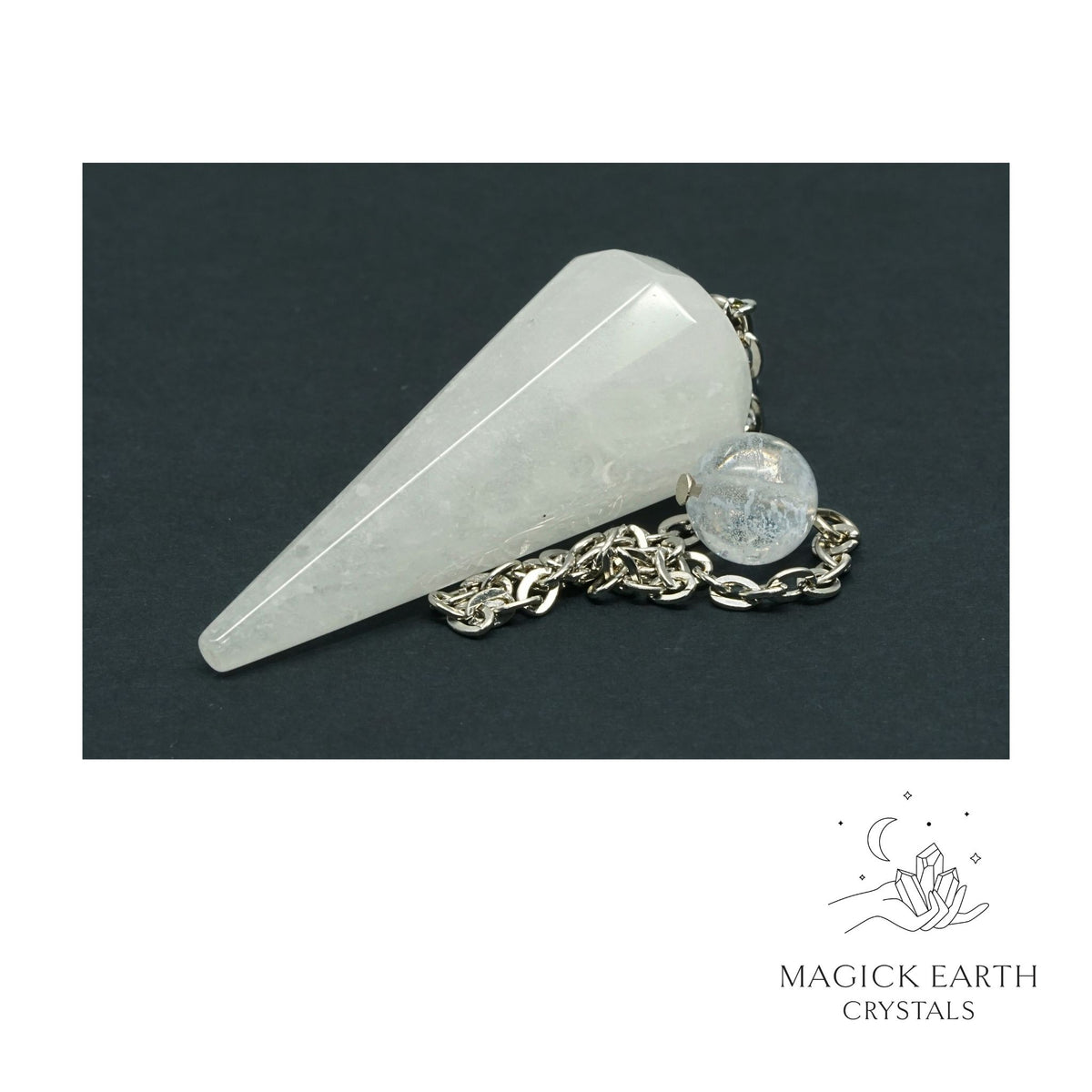 Clear Quartz 12 Facet Cone Pendulum with Platinum Finish for Amplified Insight