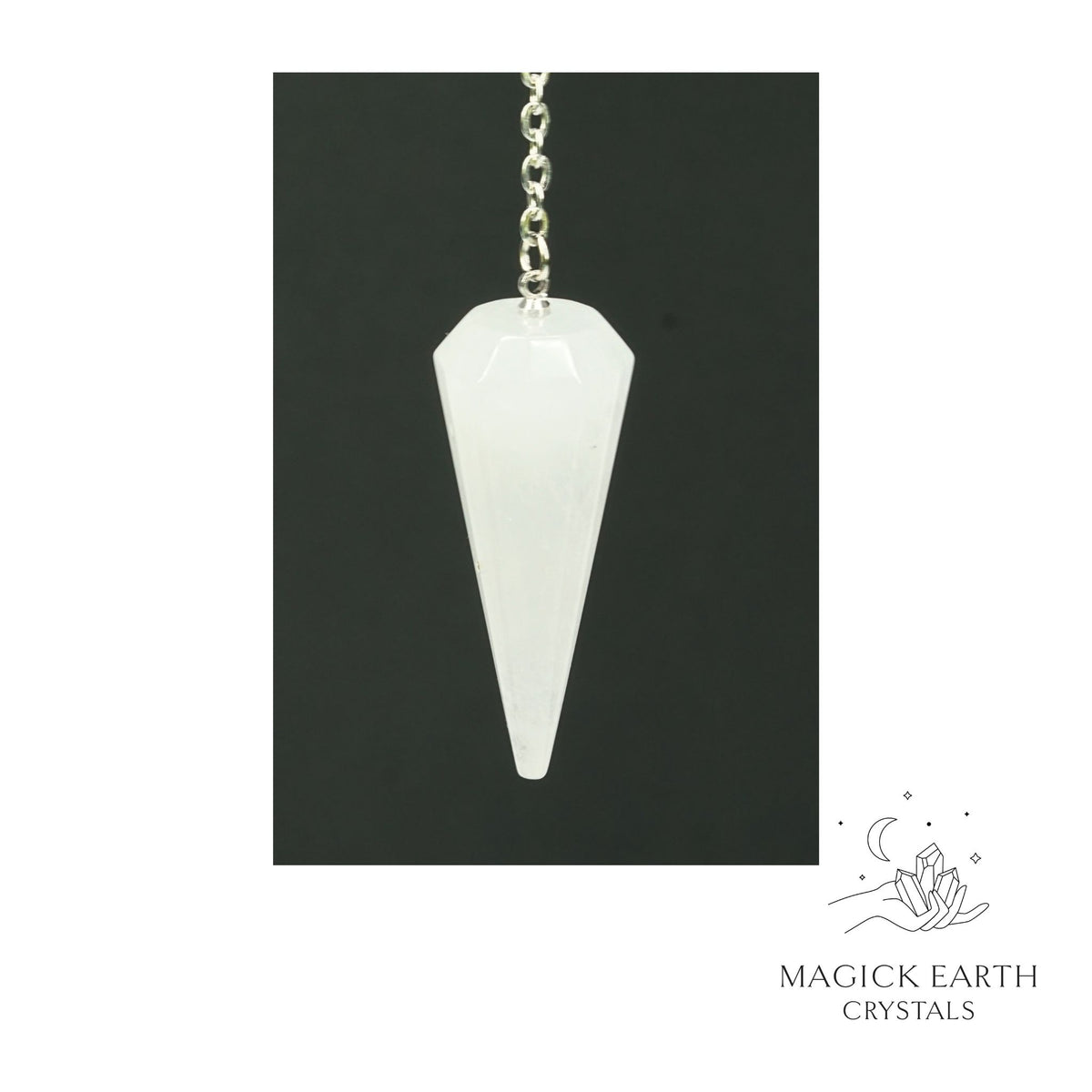 Clear Quartz 12 Facet Cone Pendulum with Platinum Finish for Amplified Insight