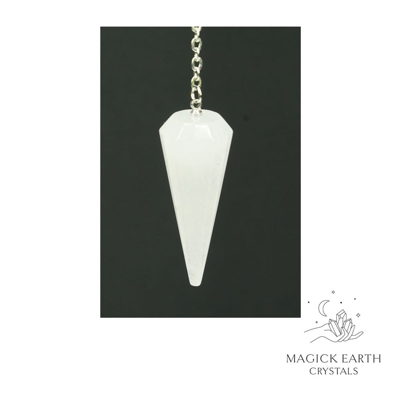 Clear Quartz 12 Facet Cone Pendulum with Platinum Finish for Amplified Insight
