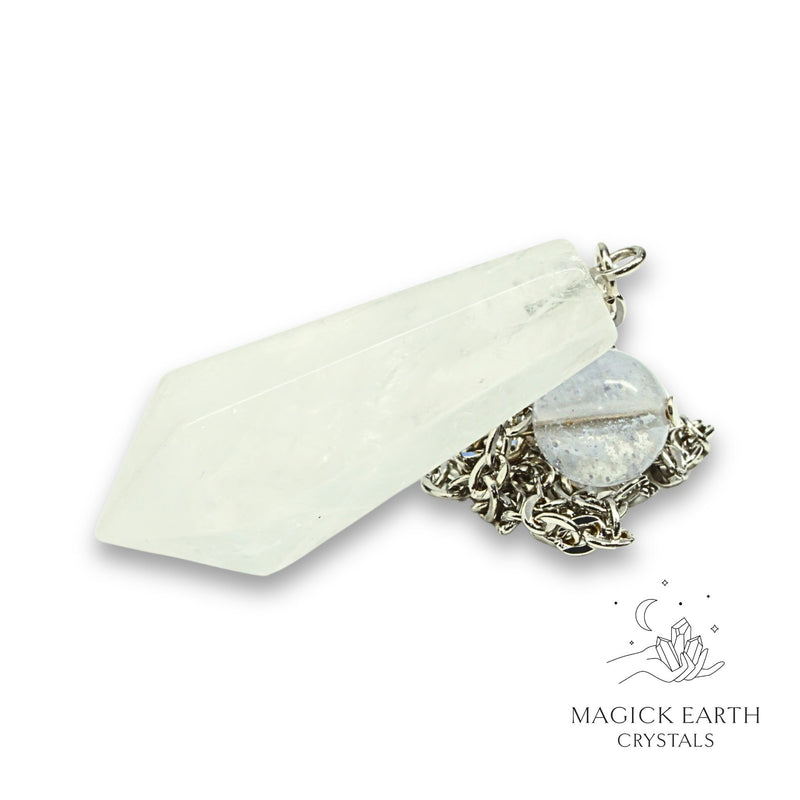 Clear Quartz Bullet Pendulum Horizontal View for Amplified Insight
