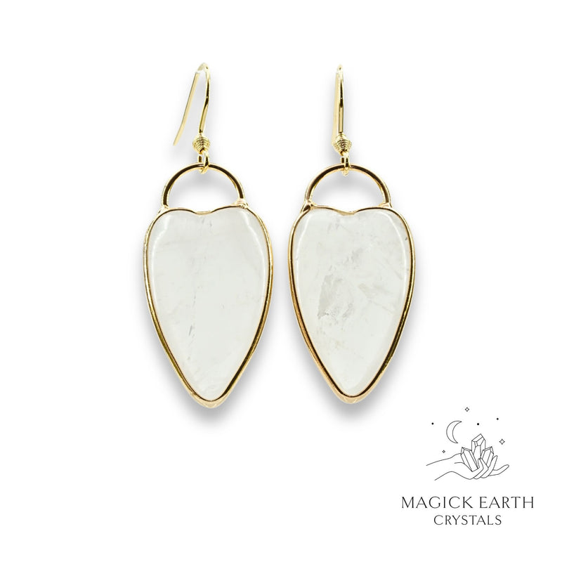 Clear Quartz Charmed Heart Earrings for Amplified Insight