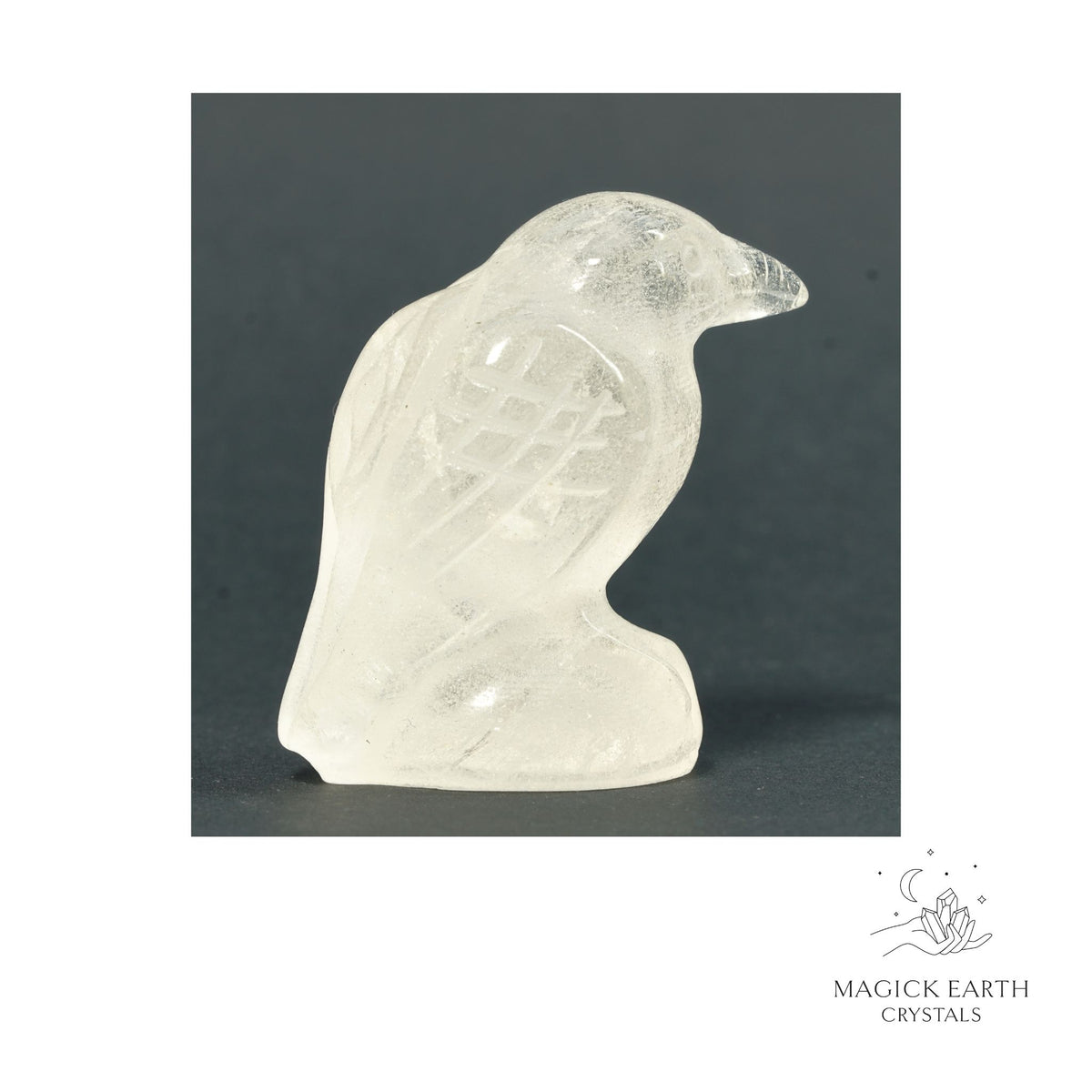 Natural Clear Quartz crow figurine view a
