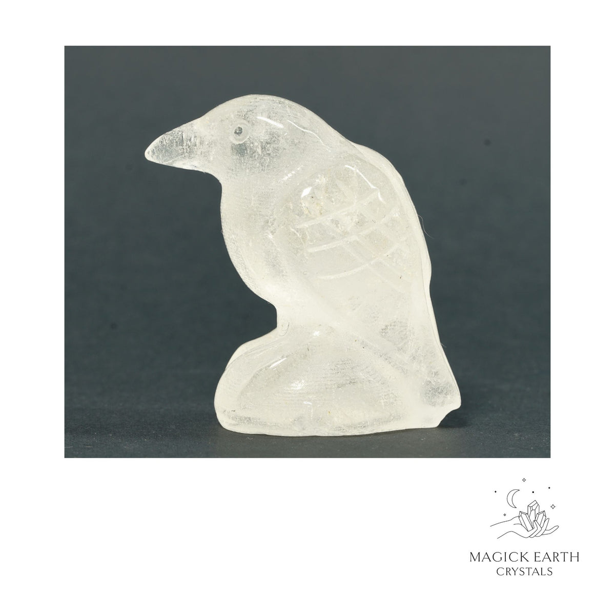 Natural Clear Quartz crow figurine view b