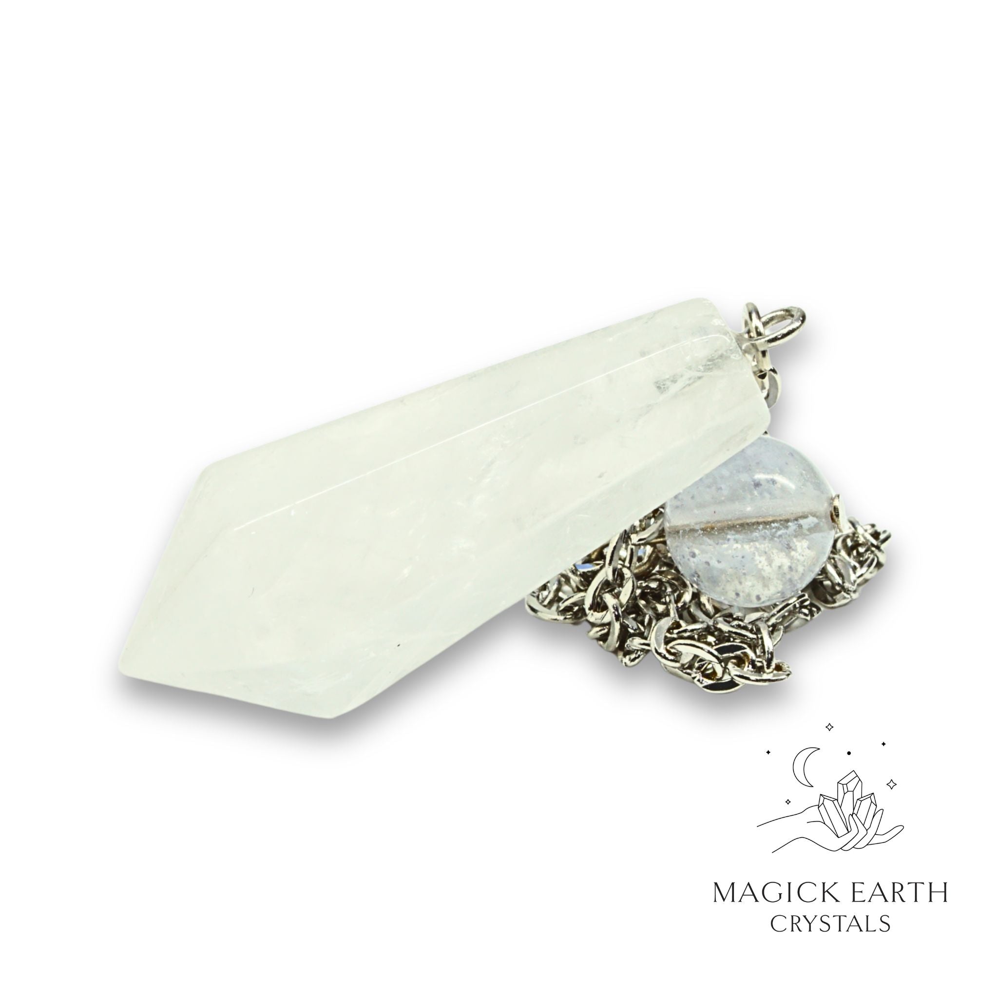 Natural Clear Quartz crystal bullet pendulum view a