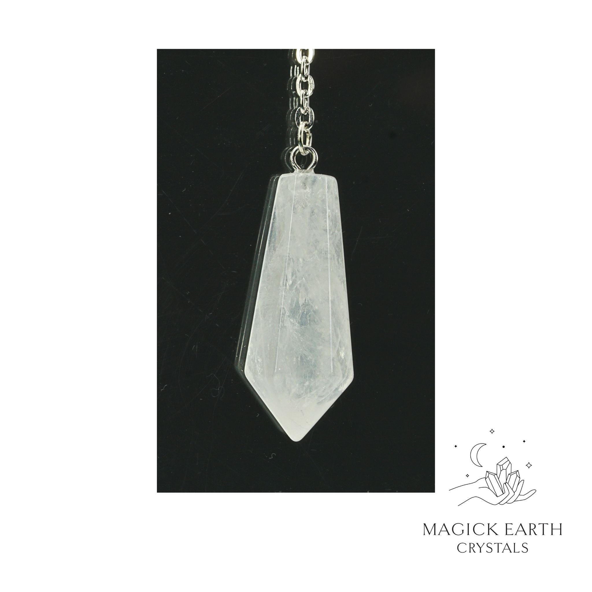 Natural Clear Quartz crystal bullet pendulum view b