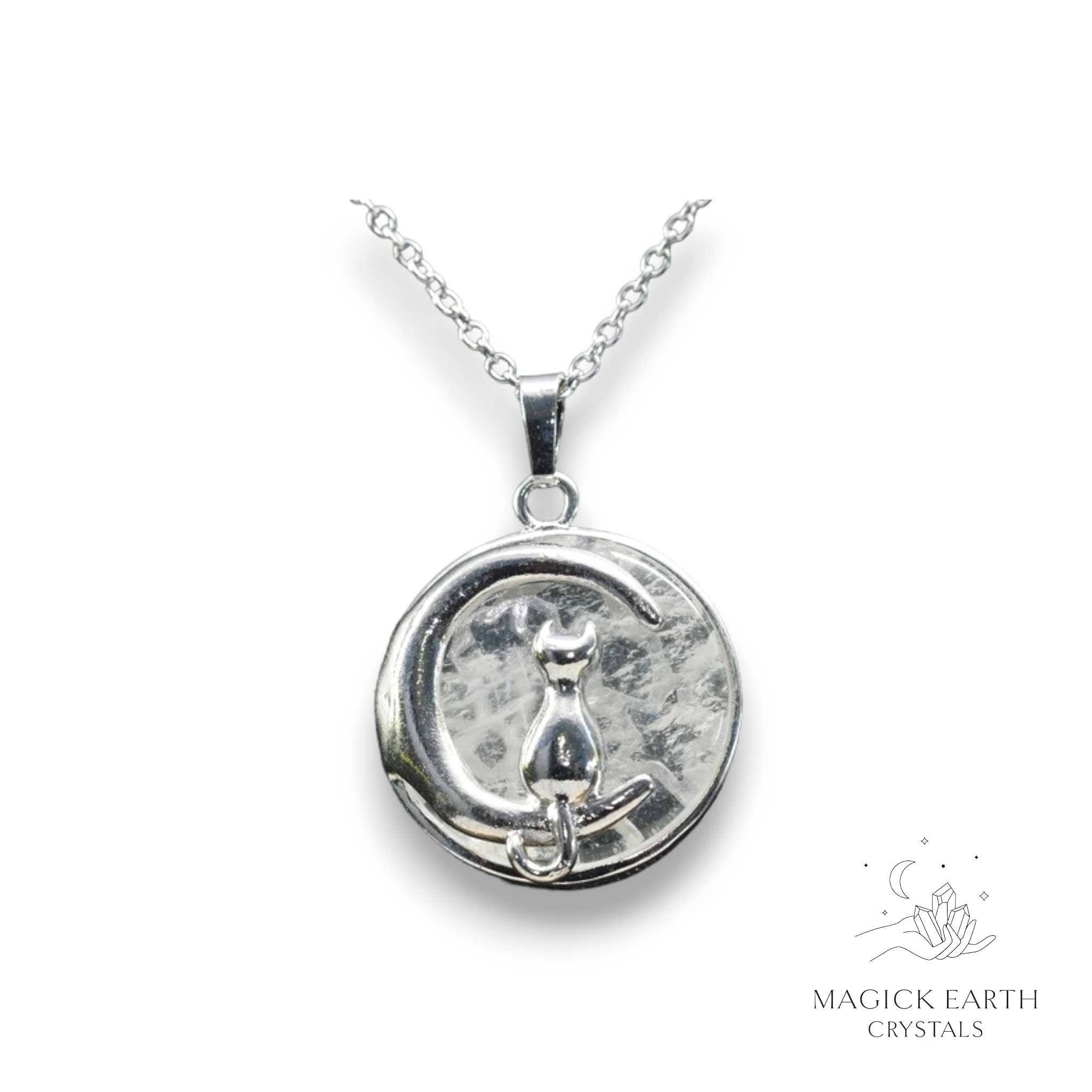 Natural Clear Quartz crystal cat pendant view a