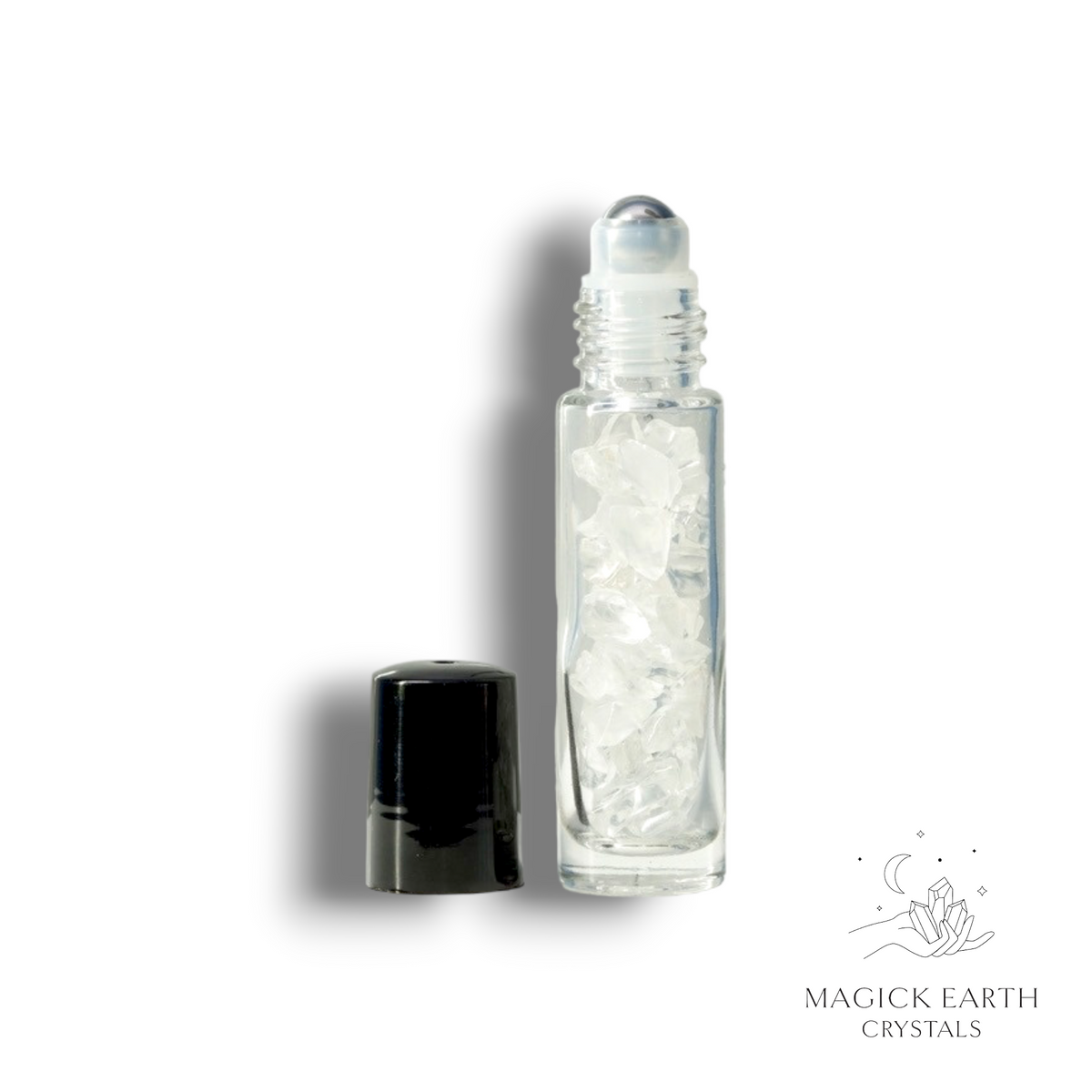 Natural Clear Quartz crystal chip roller bottle view b
