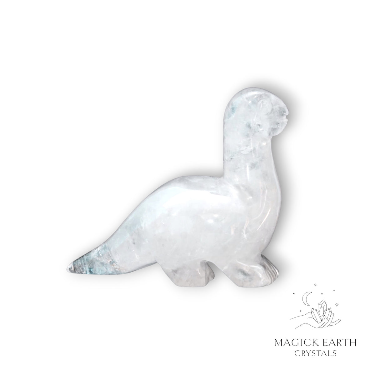 Natural Clear Quartz crystal dinosaur figurine view a