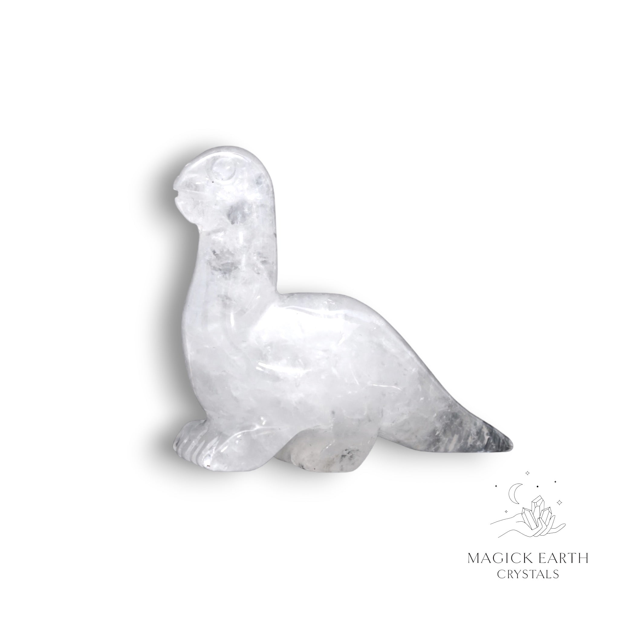 Natural Clear  Quartz crystal dinosaur figurine view b