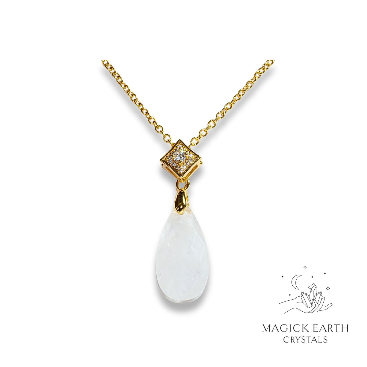 Natural Clear Quartz crystal faceted teardrop pendant view a