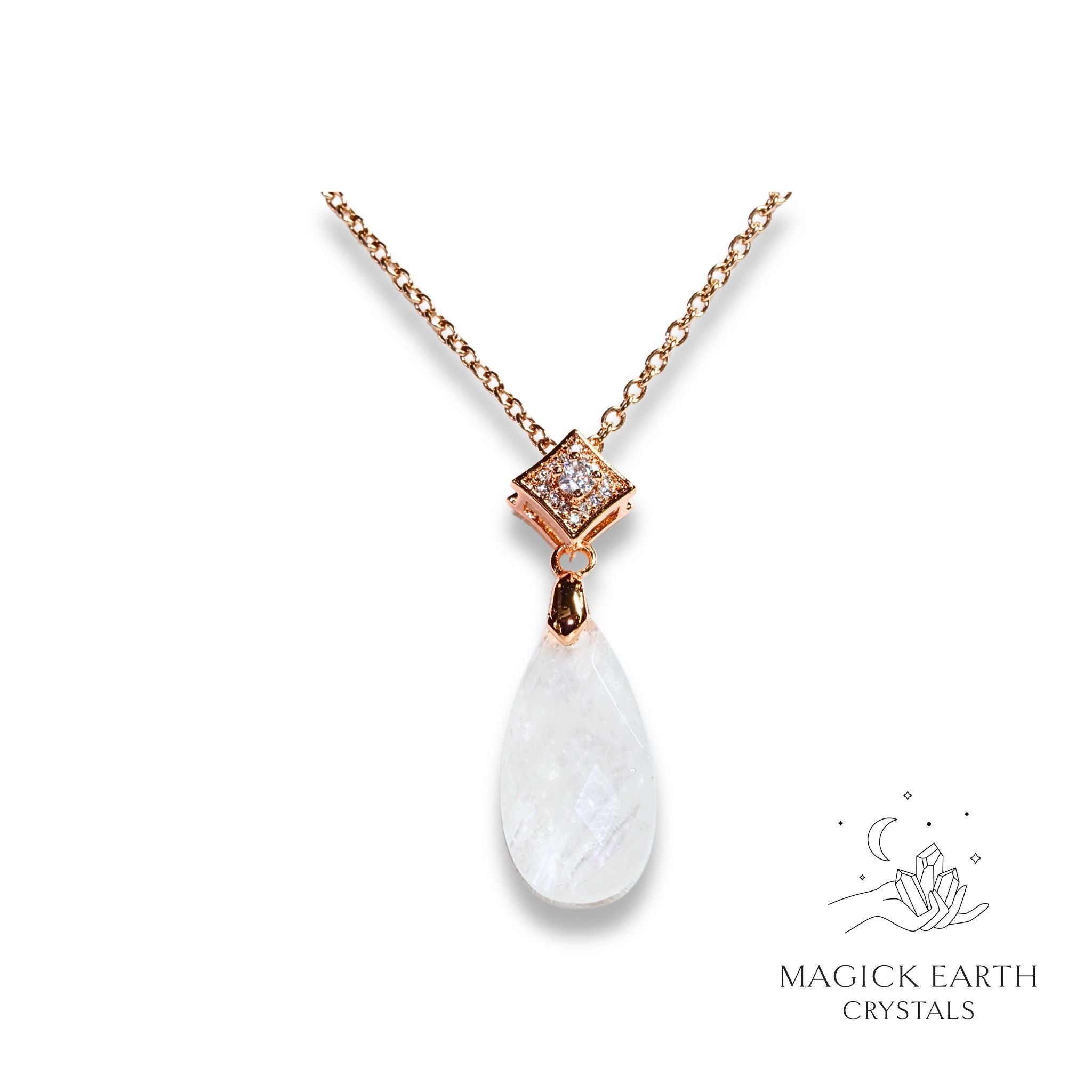 Natural Clear Quartz crystal faceted teardrop pendant view c