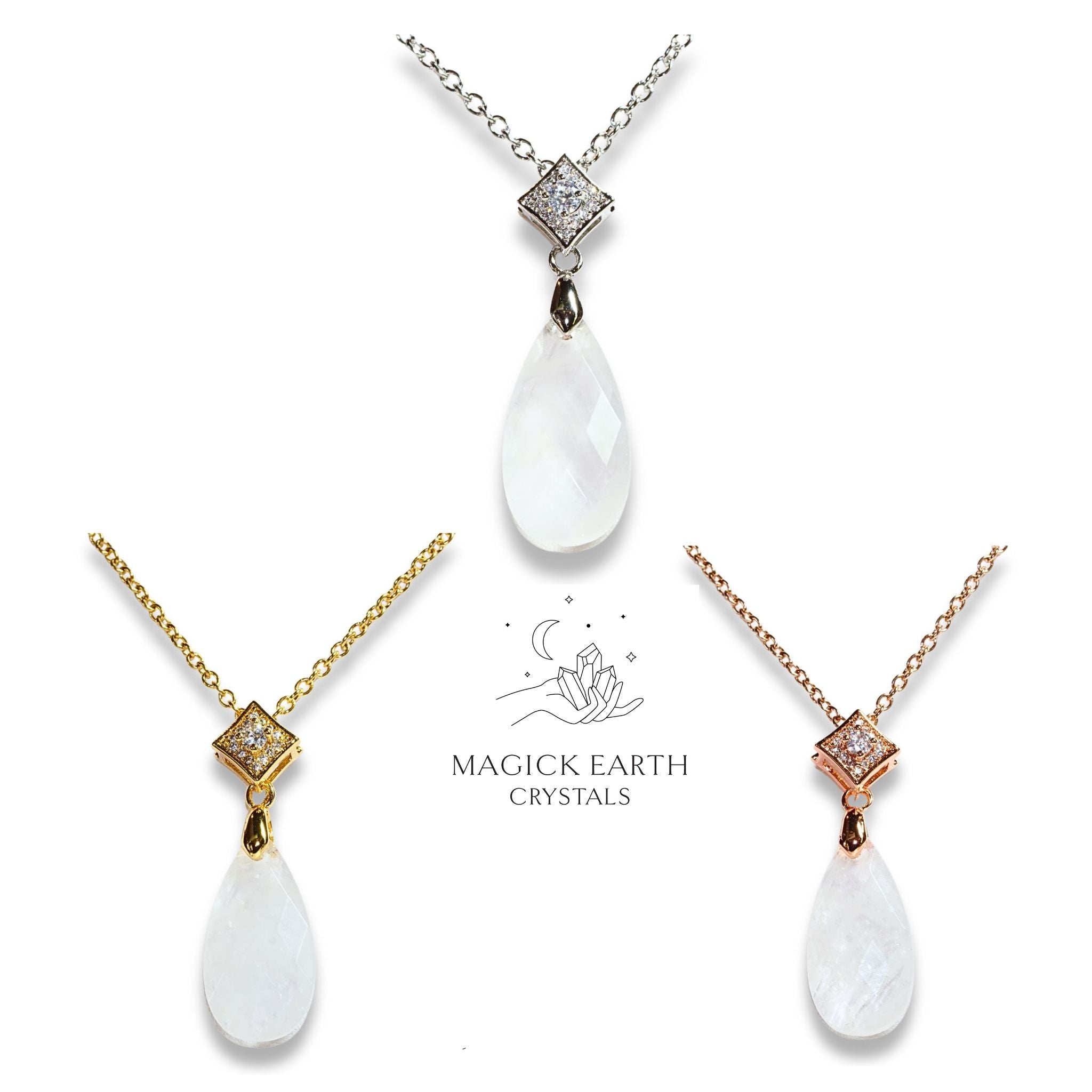 Natural Clear Quartz crystal faceted teardrop pendant view d